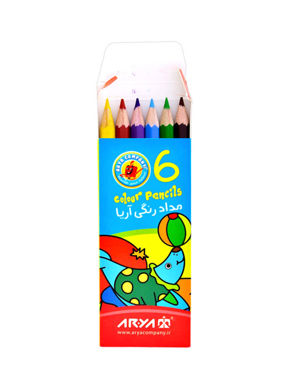 مداد رنگی 6 رنگ آریا طرح دلفین