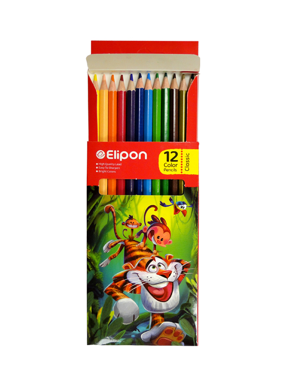 مداد رنگی 12 رنگ الیپون طرح پلنگ