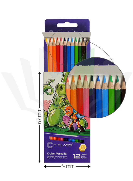 مداد رنگی 12 رنگ سی کلاس طرح دایناسور