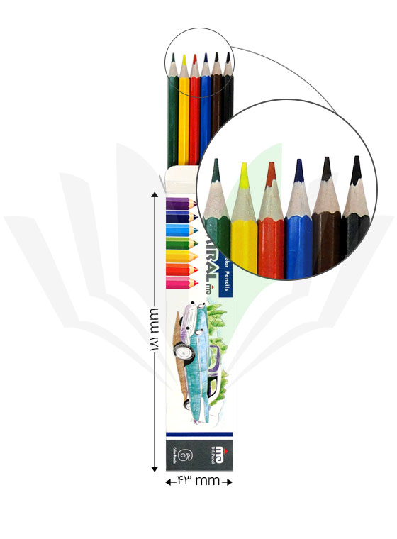 مداد رنگی 6 رنگ بلند آدمیرال جعبه مقوایی طرح ماشین