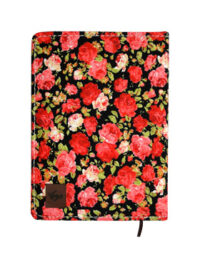 دفتر یادداشت جلد پارچه ای دوکا طرح گل قرمز-زمینه مشکی
