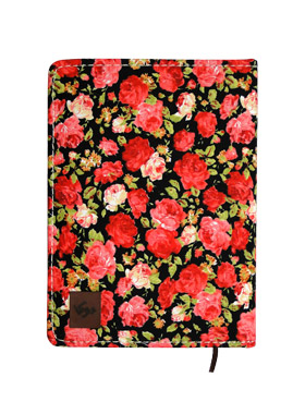 دفتر یادداشت جلد پارچه ای دوکا طرح گل قرمز-زمینه مشکی