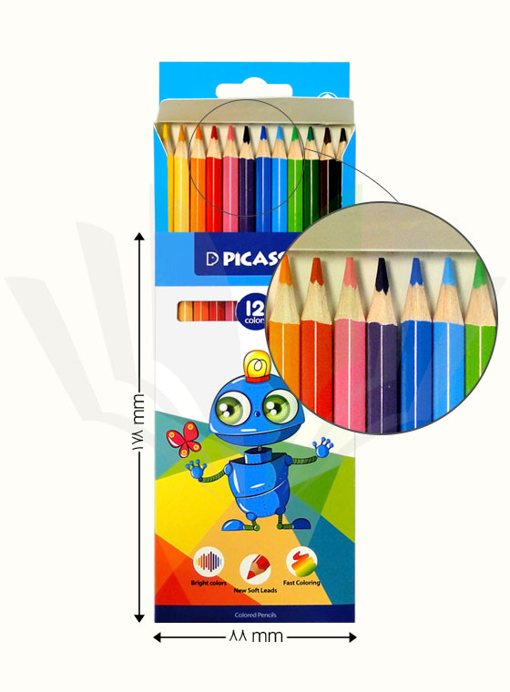 مداد رنگی 12 رنگ پیکاسو طرح ربات مدل GOL-12-C